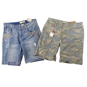 Lot of 2 Bermuda Shorts Girls 14 Pockets Cotton Blend Embellished Camouflage NWT